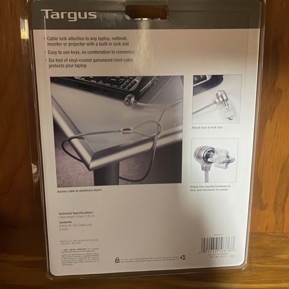 Targus Defcon KL Key Cable Lock for Laptop Netbook Projector - Picture 6 of 8